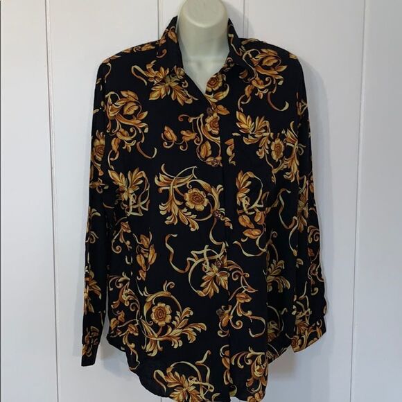 Vtg 80s Connections black & gold  tunic blouse - Picture 1 of 8